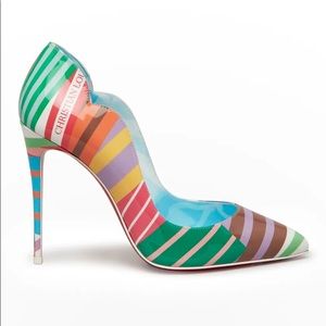 Christian Louboutin Hot Chick Multi Stipe Red Sole Pumps
